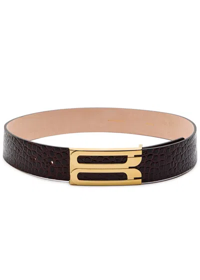 Victoria Beckham Jumbo Frame Crocodile-effect Leather Belt In Brown