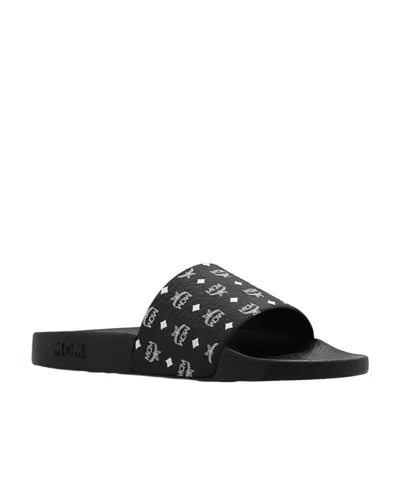 Mcm Women Black Rubber Slippers In Animal Print