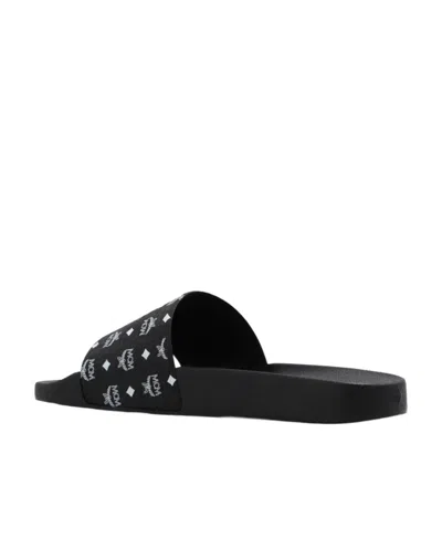 Mcm Women Black Rubber Slippers In Animal Print