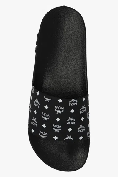 Mcm Women Black Rubber Slippers In Animal Print