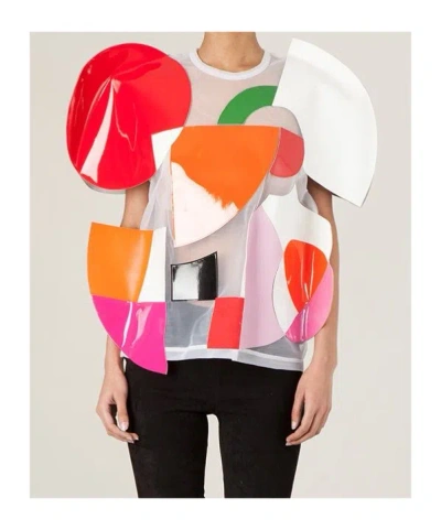 Junya Watanabe Colorful Geometric Patchwork Top With Short Sleeves In Multi