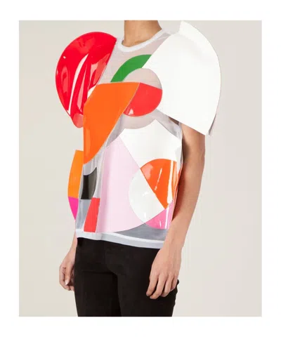 Junya Watanabe Colorful Geometric Patchwork Top With Short Sleeves In Multi