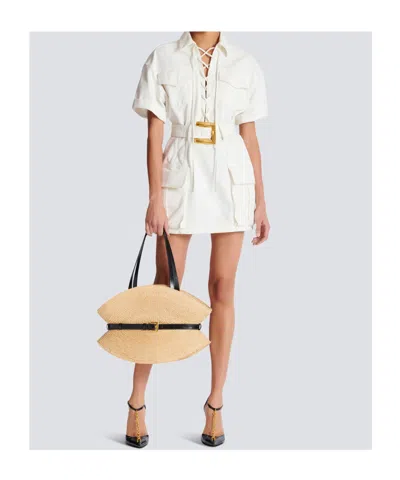 Balmain Cotton Gabardine Short Dress In White