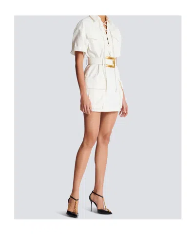 Balmain Cotton Gabardine Short Dress In White