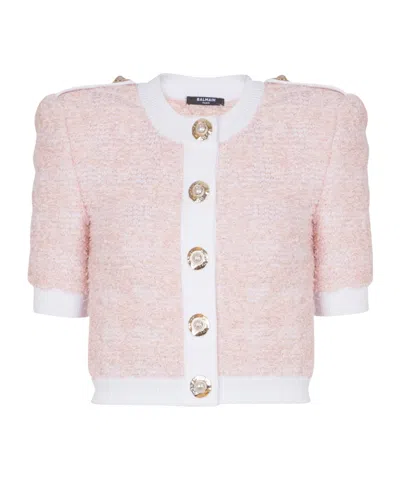 Balmain Short-sleeved Knit Cardigan In Multi