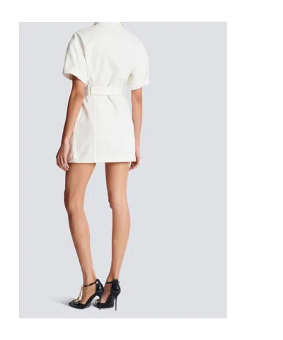 Balmain Cotton Gabardine Short Dress In White