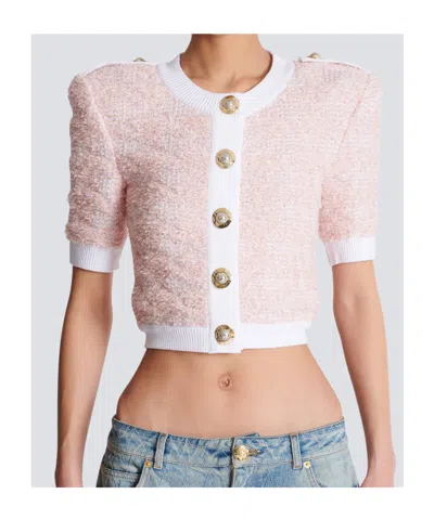 Balmain Short-sleeved Knit Cardigan In Multi