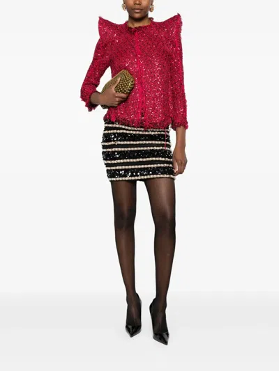 Balmain Striped Mini Skirt In Black