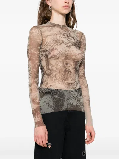Jean Paul Gaultier Mesh Top In Brown