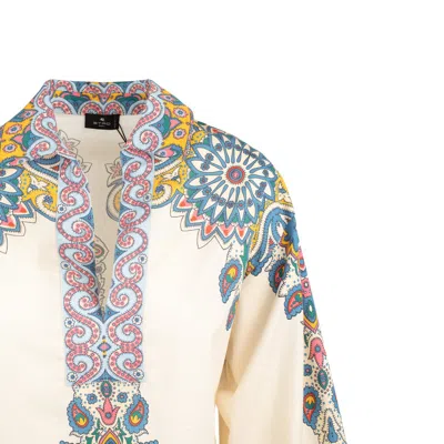 Etro Ivory Cotton Kaftan Dress With Multicolored Paisley Pattern