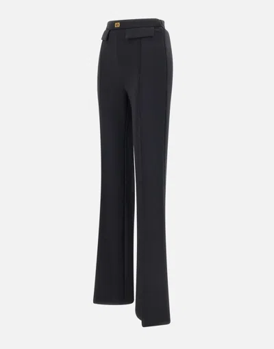 Elisabetta Franchi Flared Leg Crepe Pants Front Flaps