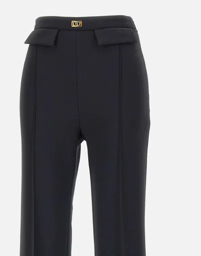 Elisabetta Franchi Flared Leg Crepe Pants Front Flaps