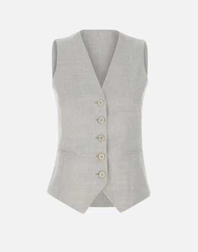 Eleventy Wool Linen Gilet In Ice Grey