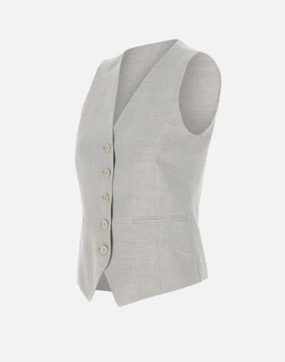 Eleventy Wool Linen Gilet In Ice Grey