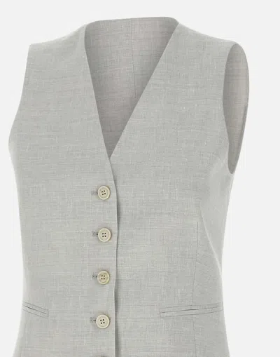 Eleventy Wool Linen Gilet In Ice Grey