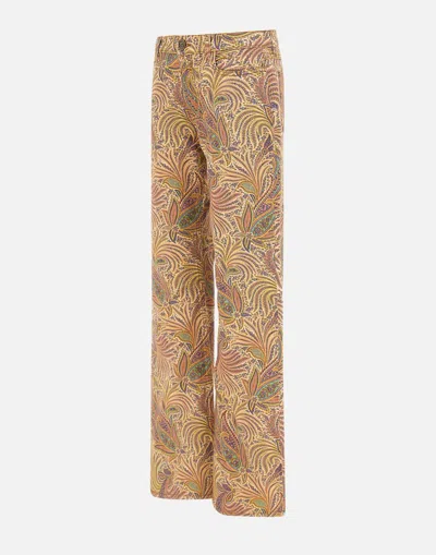 Etro Wide Leg Cotton Trousers With Paisley Pattern