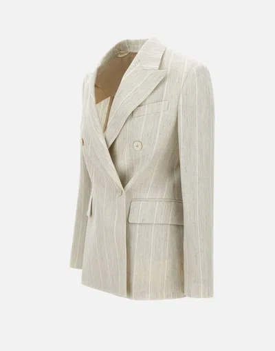 Eleventy Ecru Wool Linen Blazer With Stripes