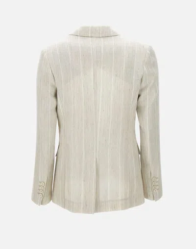 Eleventy Ecru Wool Linen Blazer With Stripes