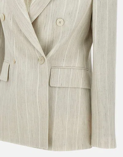 Eleventy Ecru Wool Linen Blazer With Stripes
