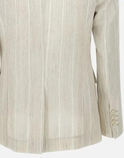 Eleventy Ecru Wool Linen Blazer With Stripes
