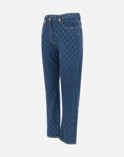 Elisabetta Franchi Slim Fit Trousers With Laser Lozenge Print In Blue