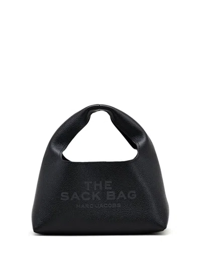 Marc Jacobs Grained Black Leather Handbag With Embossed Logo In Black