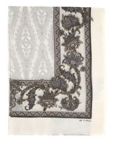 Etro Floral Print Scarf Frayed Edges