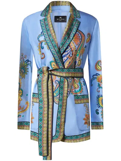 Etro Silk Twill Dressing Gown Jacket Jackets Blue In Blue