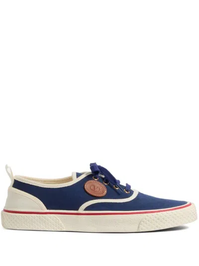 Valentino Garavani Blue Low Top Sneakers With Vlogo Patch On The Side In Cotton Man