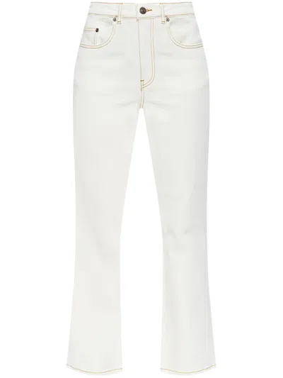 Tory Burch Sandy Superstone Washed White Cropped Straight Leg Jean