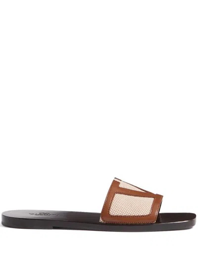 Valentino Garavani Viva Superstar Slide Sandal In Canvas Fabric And Nappa Leather