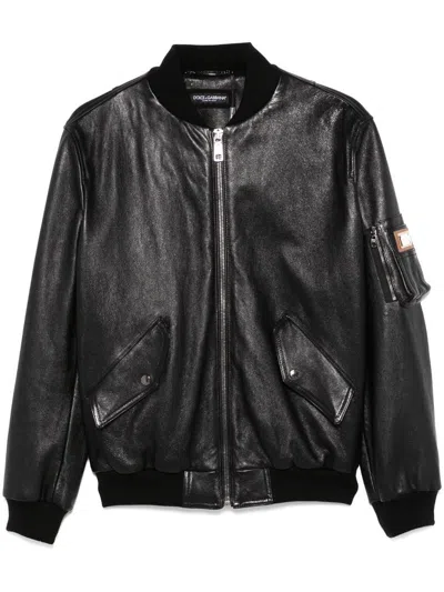 Dolce & Gabbana Zip Front Jacket With Ribbed Cuffs In Black