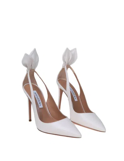 Aquazzura White Leather Bow Tie Pump 85 In White