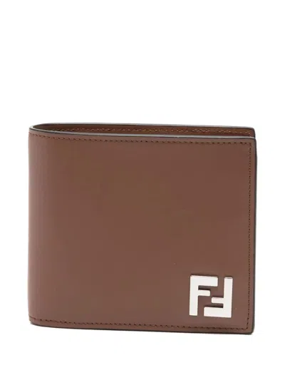 Fendi Leather And Ff Canvas Compact Bi-fold Wallet In Brown