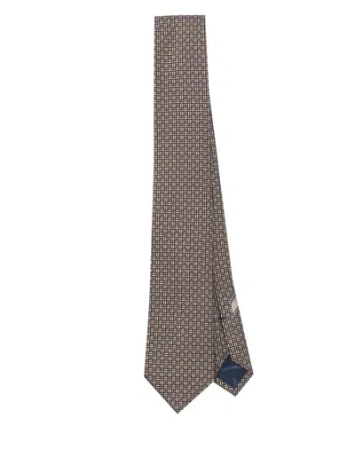 Ferragamo Geometric Print Alassio Silk Tie In Neutral