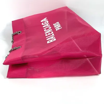 Pre-owned Balenciaga Pink White Polyester Leather Shoulder Bag Tote Bag ()