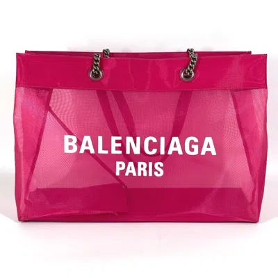 Pre-owned Balenciaga Pink White Polyester Leather Shoulder Bag Tote Bag ()