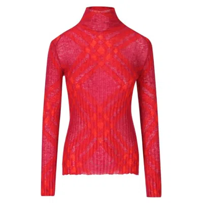 Burberry Checked Ribbed Mohair-blend Turtleneck Sweater In Multi