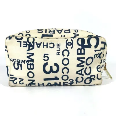 Pre-owned Chanel Navy White Canvas Clutch Bag ()