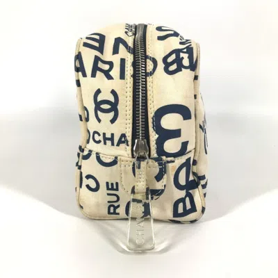 Pre-owned Chanel Navy White Canvas Clutch Bag ()