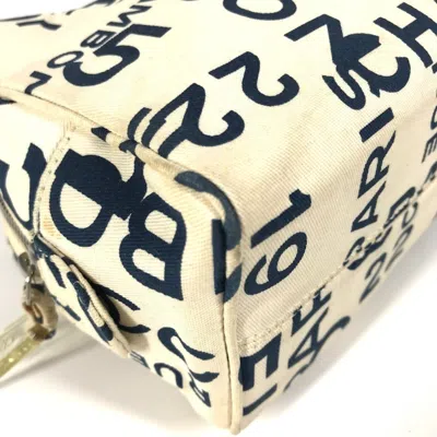 Pre-owned Chanel Navy White Canvas Clutch Bag ()