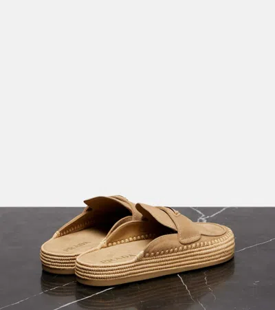 Prada Suede And Crochet Slip-on In Sand