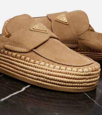 Prada Suede And Crochet Slip-on In Sand