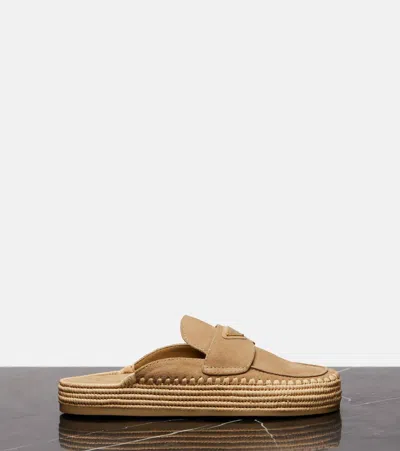 Prada Suede And Crochet Slip-on In Sand