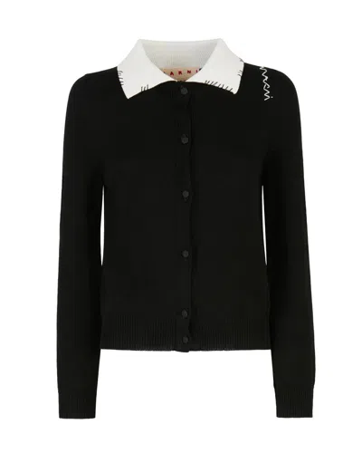 Marni Black Cotton Cardigan With  Mending