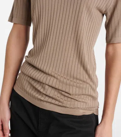 The Row Kaiomi Ribbed Short-sleeve Top In Brown