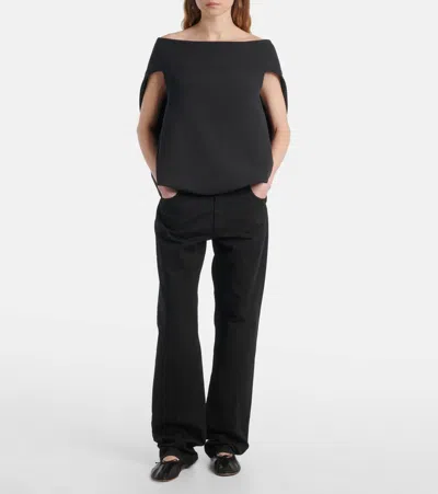 The Row Pallenberg Off-shoulder Wool-blend Top In Black