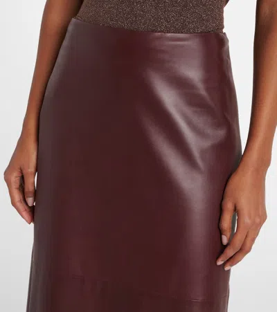 Brunello Cucinelli Column Back-split Leather Midi Skirt In Burgundy