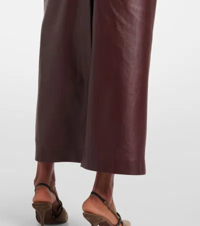 Brunello Cucinelli Column Back-split Leather Midi Skirt In Burgundy