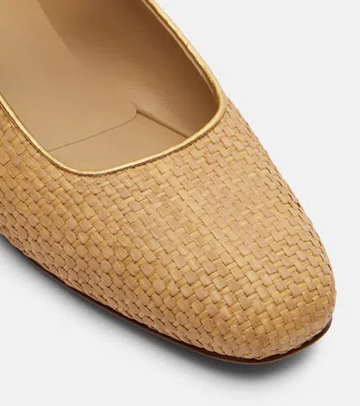 Le Monde Beryl Leather-trimmed Raffia Mary Jane Flats In Brown